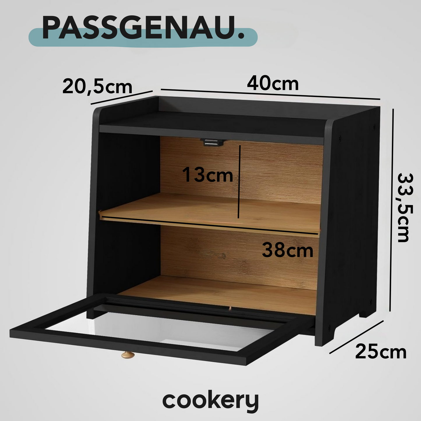 Brotkasten aus Holz mit 2 Etagen (schwarz)