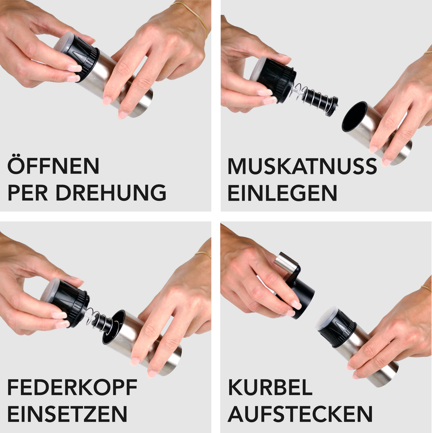 Muskatnuss Mühle aus Edelstahl