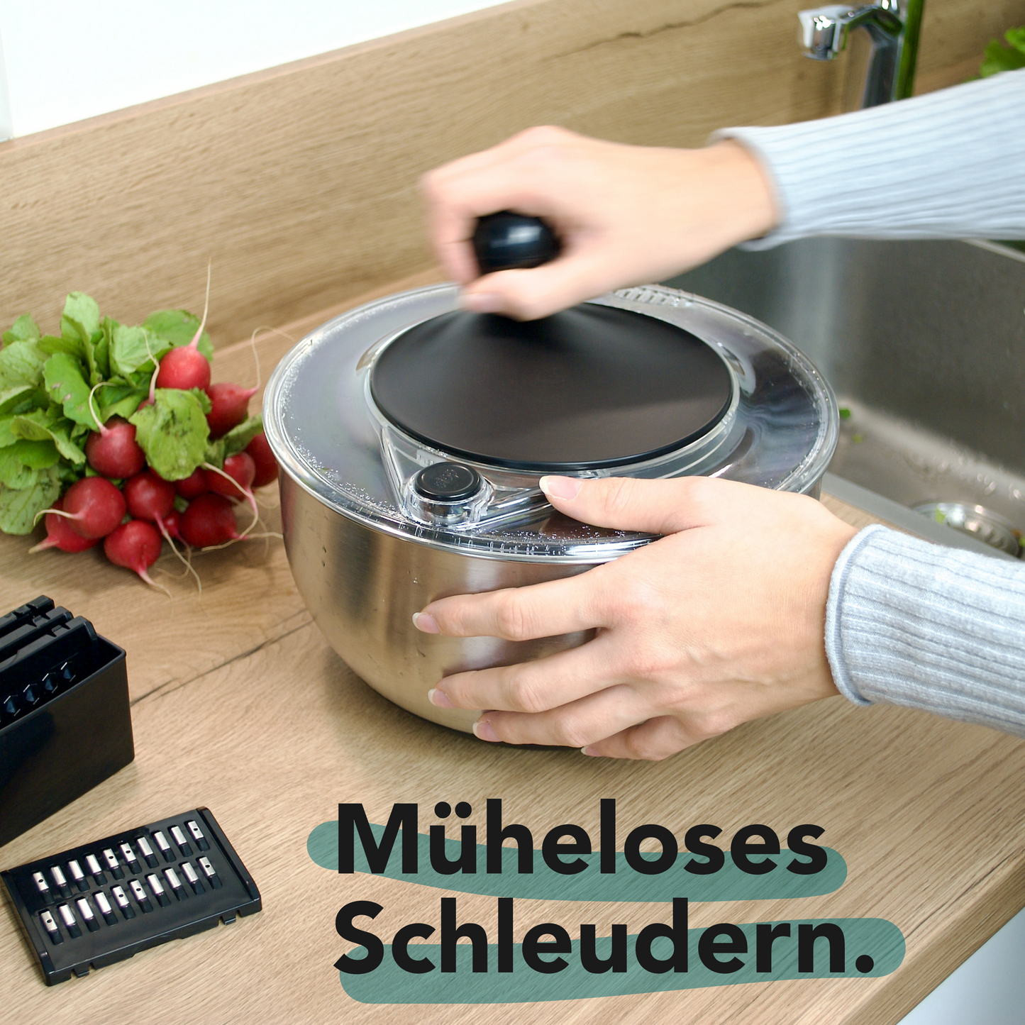 Salatschleuder Edelstahl mit Gemüsehobel