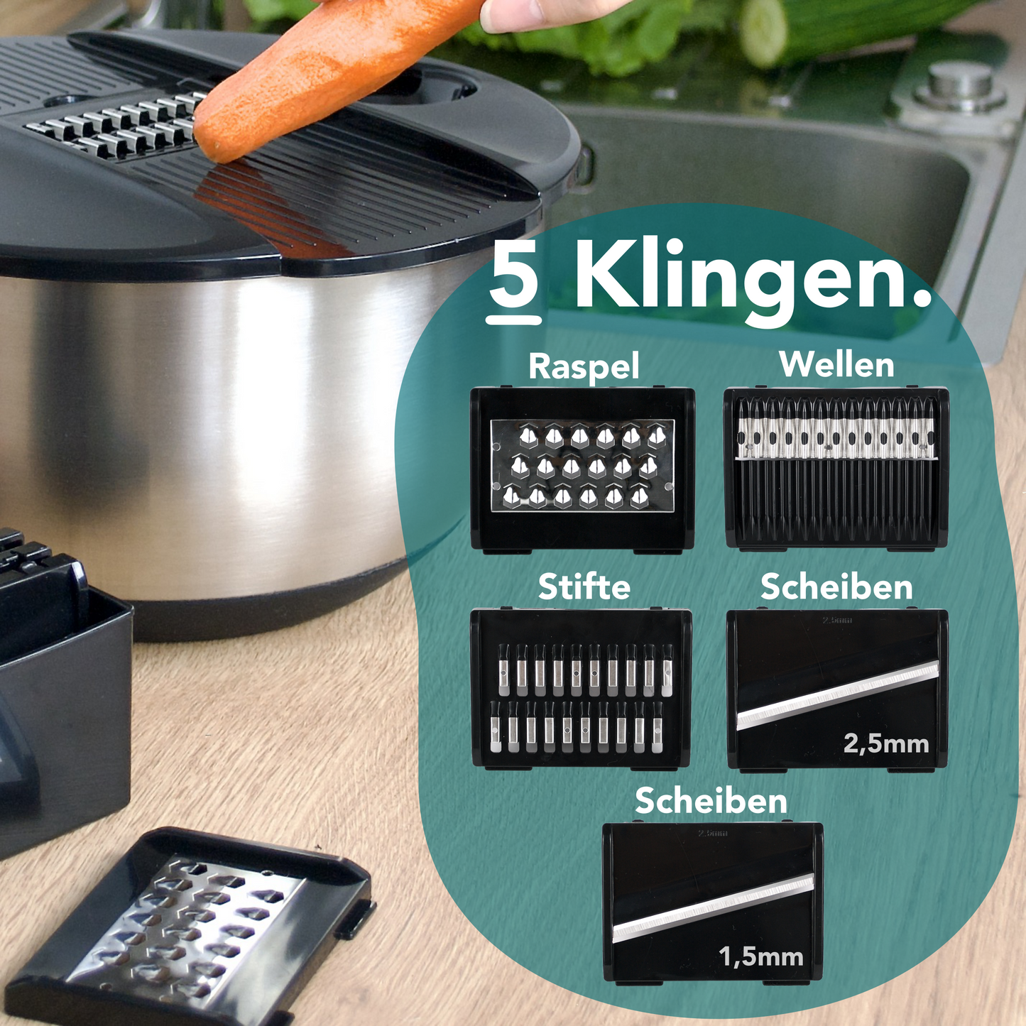 Salatschleuder Edelstahl mit Gemüsehobel