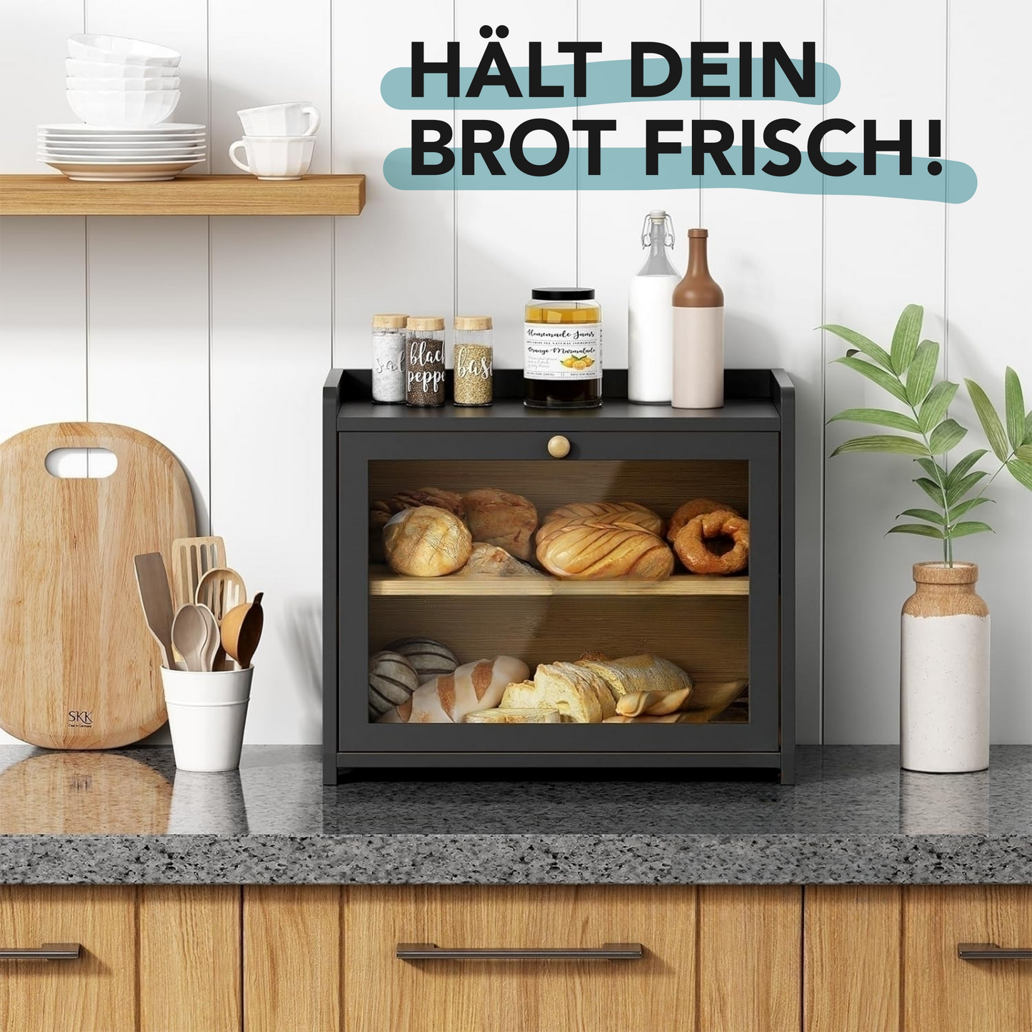 Brotkasten aus Bambus mit 2 Etagen (schwarz)