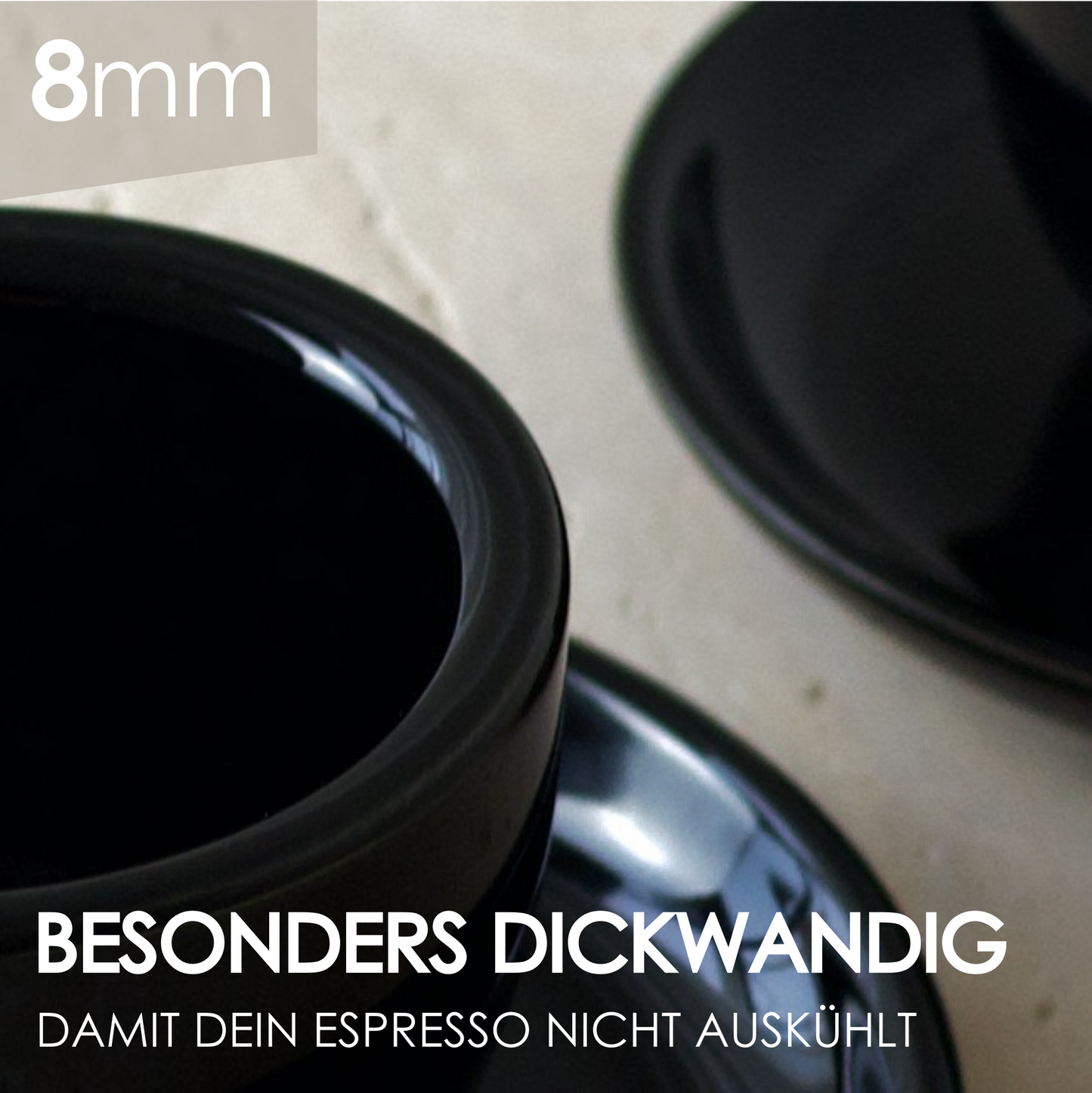 Cookery - Designer Espressotassen aus dickwandigem Porzellan mit Untertasse (2er Set)